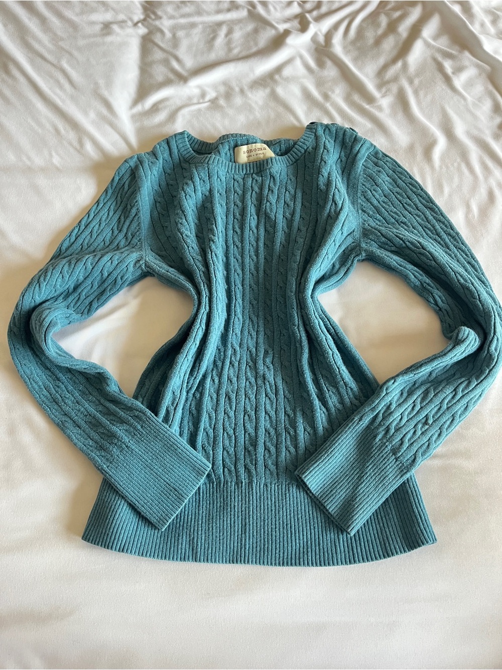 Sonoma Life + Style Blue Cable Knit Sweater Size S 100% Cotton 🧶✨ 